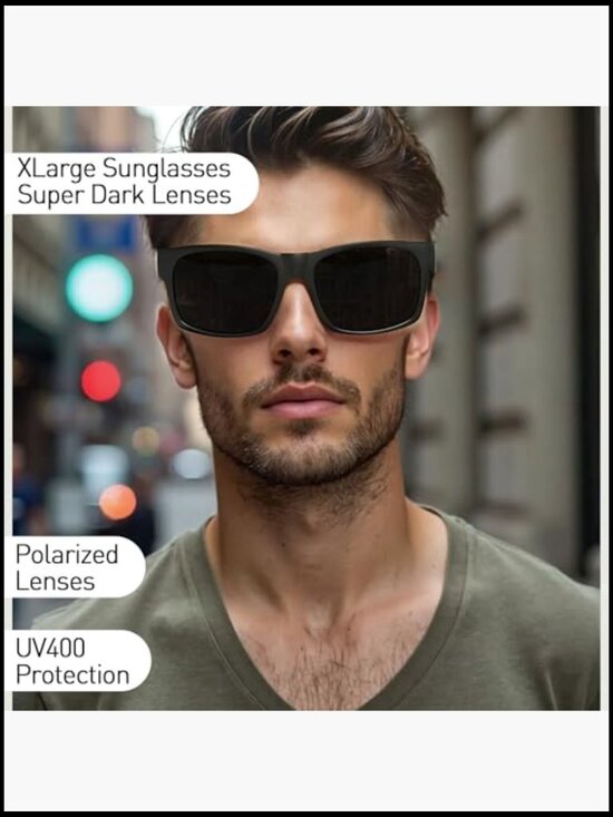 Extra Large Polarized Sunglasses for Big Wide Heads Square Frame